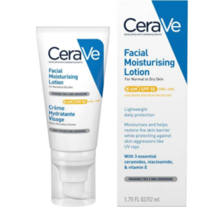 CERAVE -Facial Moisturizing Lotion AM (SPF 50) UVB + UVA 52ml. best moisturizer